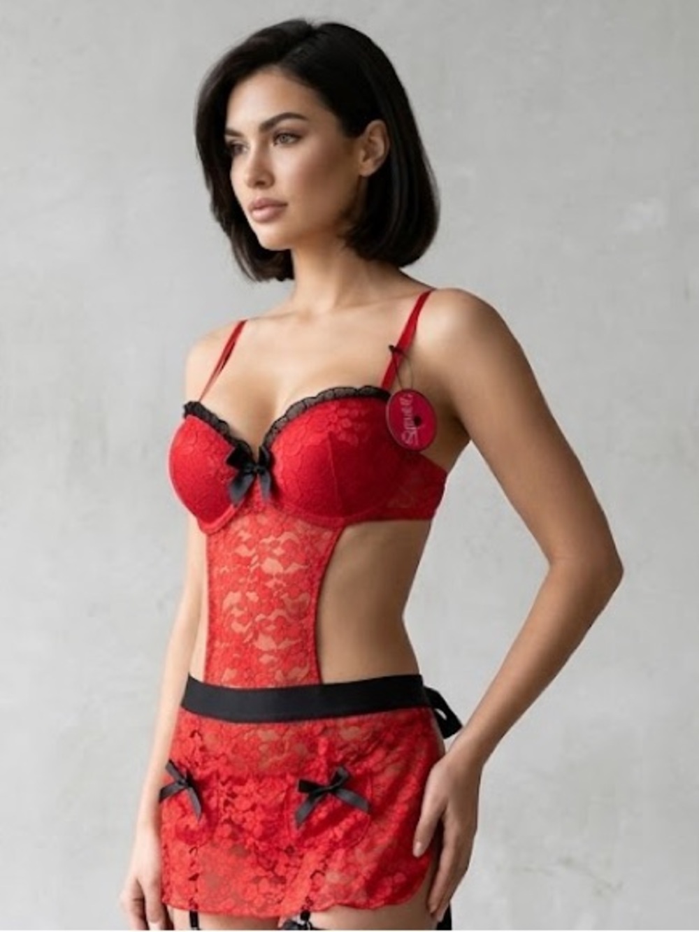 Red Lace Babydoll Chemise with Black Trim - Women Intimates